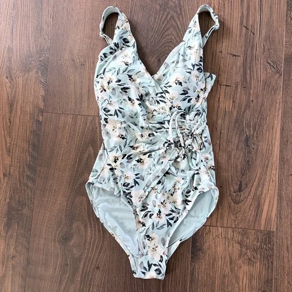 Nip Tuck Swim Floral Ruched One Piece Swimsuit Tummy Control Mint Green 6 - Picture 10 of 10